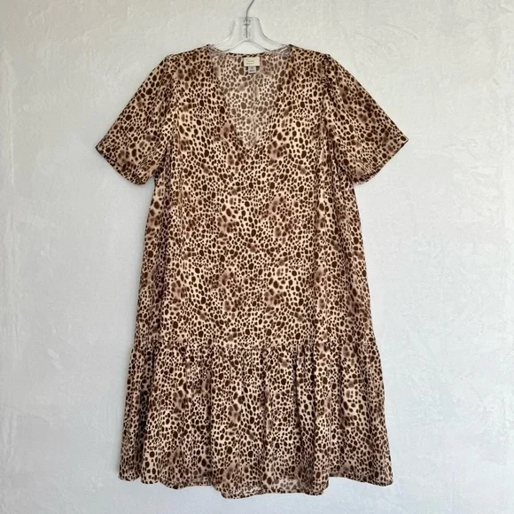 A NEW DAY V Neck Mini Dress XS Leopard Short‎ Sleeve Ruffle Hem Slip On Casual - Picture 4 of 11